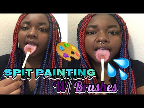 ASMR Spit Painting W/ Brushes 👩‍🎨🎨💦 slow mouth Sounds #asmr #spitpainting #mouthsounds