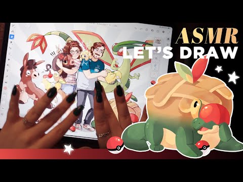 ASMR 🍎 Let's Draw Pokémon! ★ iPad Sketching & Tapping with Whispering for Study, Sleep & Relaxation!