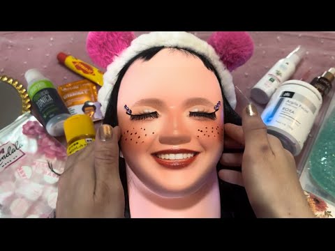 ASMR- Makeup Removal and Skincare Apoication no Mannequin ( WHISPERED)