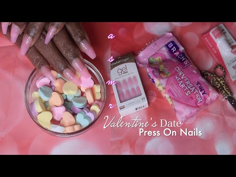 Valentine's Date Night Bubble Gum Pink Nails ASMR Conversation Hearts Eating Sounds