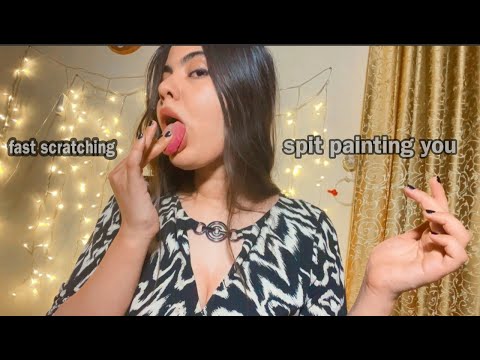 ASMR Spit Painting You & fast scratching & collarbone tapping+mouth sound