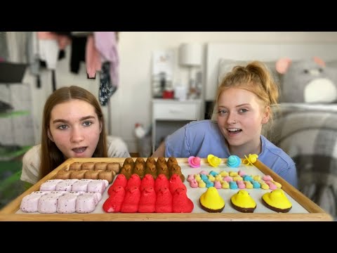 ASMR~EATING CRAZY FLAVORED PEEPS WITH MY SISTER PT 2!🐣💜❤️💙💚