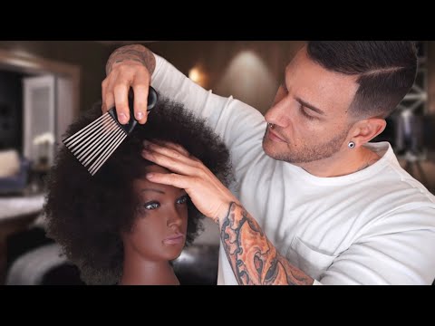 ASMR | Caring For Your Afro/Kinky Hair | Combing and Playing | Male Whisper Voice | Ear to Ear