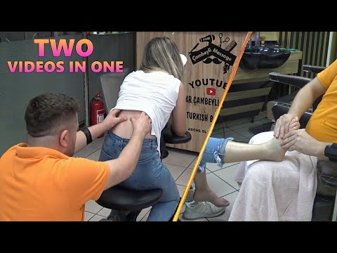 2 VIDEOS IN ONE &FEMALE LOUD CRACK-WASHING HAIR& asmr head, foot, leg, arm, palm, face, back massage