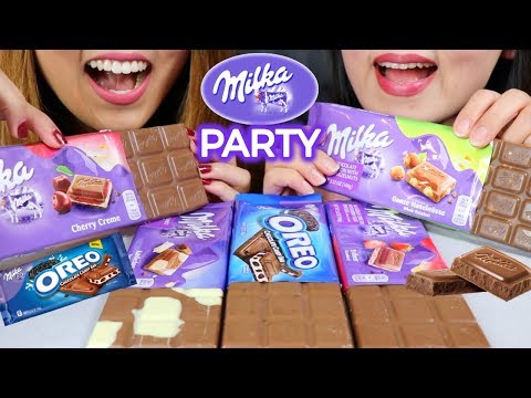 ASMR MILKA CHOCOLATE PARTY! 초콜릿 리얼사운드 먹방 チョコレートcoklat  चॉकलेट | Kim&Liz ASMR