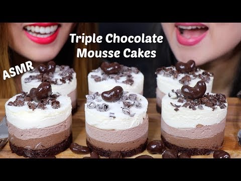 ASMR TRIPLE CHOCOLATE MOUSSE CAKES 초콜릿 무스 케이크 리얼사운드 먹방 | Kim&Liz ASMR