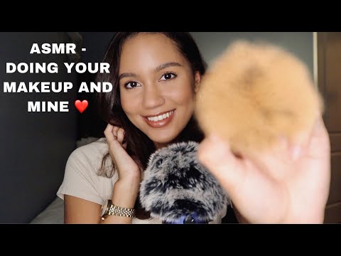ASMR - DOING YOUR MAKEUP AND MINE (SOFTSPOKEN WHISPERS, PERSONAL ATTENTION TRIGGERS)