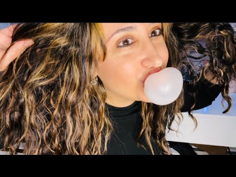 ASMR Gum Chewing/ Snapping/ Blowing~ Hair Routine Whisper Ramble/ Tapping/ Lid Sounds/ Hand Visuals