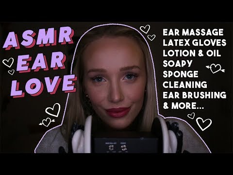 ASMR EAR LOVE 🤗💘 3dio oily ear massage, gloves, lotion, ear brushing, tapping, lid sounds…