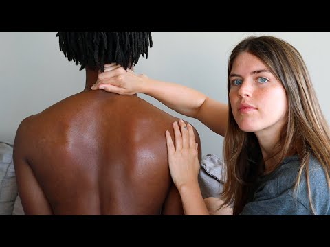 ASMR back tracing, bone tracing, oil massage with soft whispers (major tingles / relax & energize)