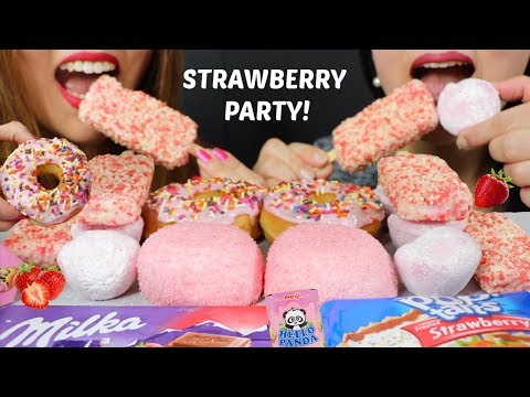 ASMR STRAWBERRY ICE CREAM + CHOCOLATE PARTY! 리얼사운드 먹방 | Kim&Liz ASMR