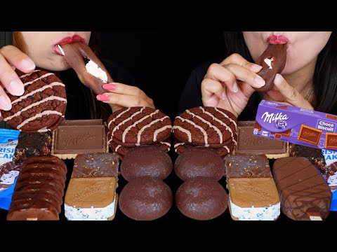 ASMR MILKA CHOCOLATE BISCUITS, CRISP N CAKE ICE CREAM, CHOCOLATE MOCHI ICE CREAM, FUDGE ROUNDS 먹방