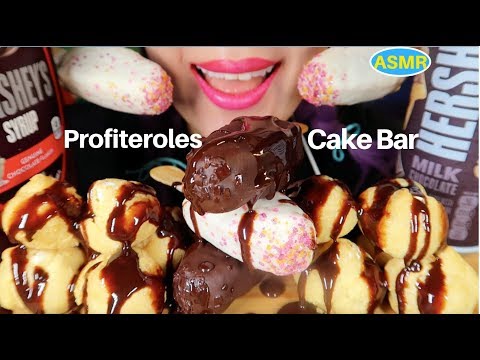ASMR 케익바+ 프로피테롤+ 초코휘핑크림 리얼사운드 먹방 |CAKE BAR+PROFITEROLS+EATING SOUND| CURIE.ASMR
