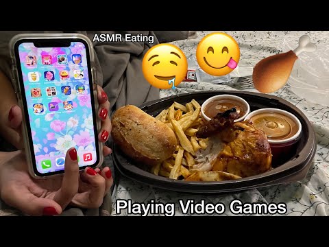 ASMR  Eating🍗🤤😋- Playing Video Games 🎮 and Eating ( EATING SOUNDS) 💗