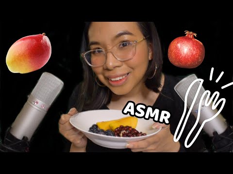 ASMR EATING POMEGRANATE SEEDS, BLUEBERRIES & MANGO! (Mouth Sounds & Whispers) 🥭👄 [Binaural]