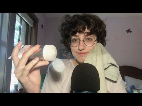 ASMR Doing your Morning Skincare Routine 😚 Personal Attention, Ramble Whispers, Wet Plastic Noises!
