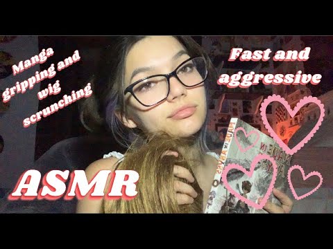 ASMR | fast and aggressive wig scrunching and manga gripping | come relax with me :)
