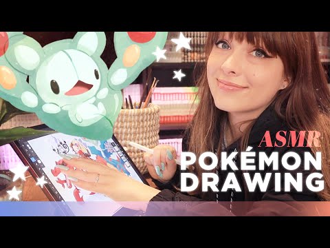 ASMR☄️ Pokemon Drawing! Whispering, iPad Sketching & Crinkly Shirt Sounds