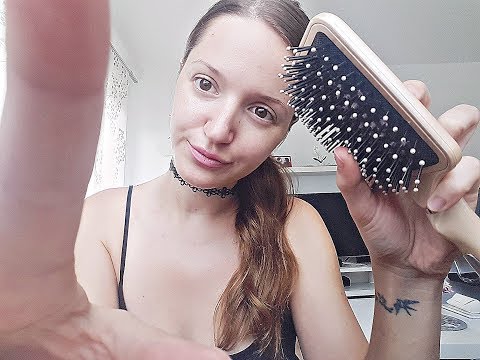 ASMR Let me take care of you - hair brushing and face massage with gloves - whispering in german