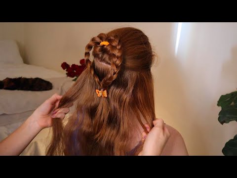 ASMR tingly hair play and fun hair styles on Izzy (real person, whisper)
