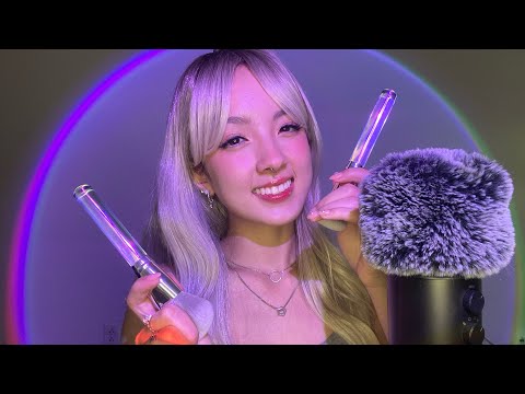 ASMR | Scanning & Brushing Your Face 💜+ Hand Sounds and Wet/Dry Mouth Sounds