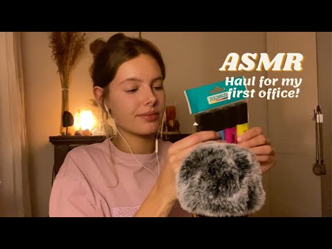 ASMR haul for my first office! 🤩 (tapping, scratching, mic scratching with cover, whispering)