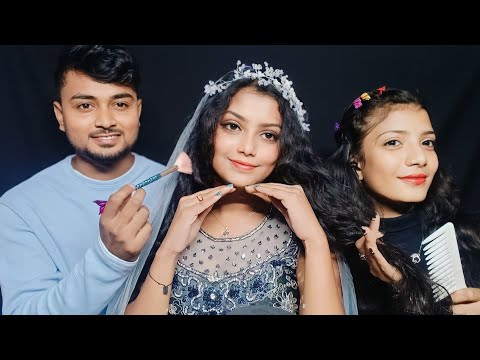 ASMR | My Boyfriend Does My Western Wedding Makeup ,And My Sister Doing My Hairstyle | 👰‍♀️💐