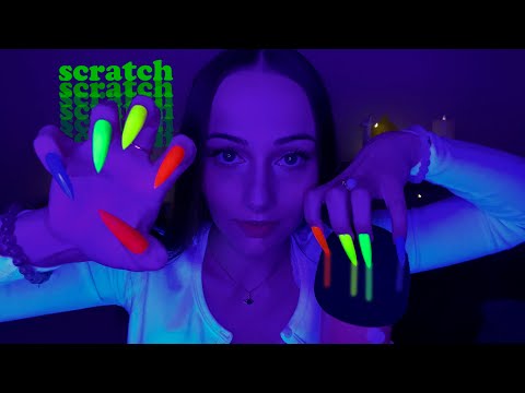 ASMR Invisible Scratching ☆💚 Focus on my Glowing Nails 💚☆ 3 ways