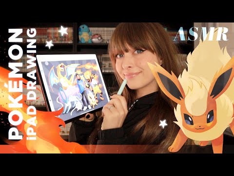 ASMR 🔥 Pokémon Draw With Me! ★ iPad Sketching, Whispering, Crinkly Fabric & Gentle Rain Sounds