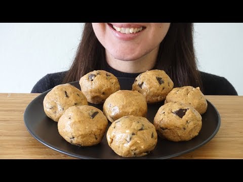 ASMR Eating Sounds: FAIL? Peanut Butter Choc Chip Cookie Dough Balls (No Talking)