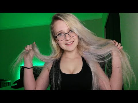 ASMR hair brushing and personal attention (face touching, tongue clicking)