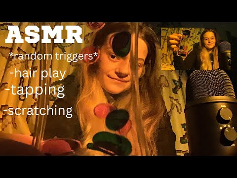 ASMR hair play - scalp scratching - brushing + random triggers