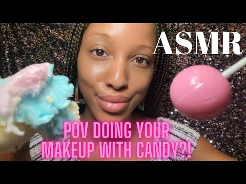 ASMR POV DOING YOUR MAKEUP WITH CANDY AT SCHOOL IN CLASS (makeup sounds, whispering, hair brushing)