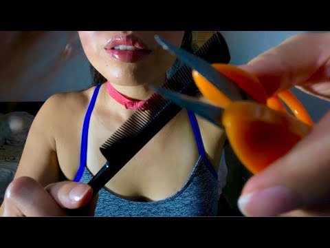 ASMR *Emergency Haircut* Trimming Bangs/ Top of the Head, SHAPE UP, Face Brushing + Hair Styling 😬
