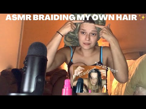 FASTEST ASMR braiding and brushing my own hair !! + spraying products sounds