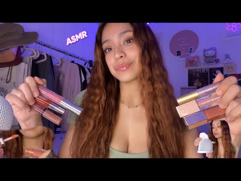 ASMR lip gloss application💖mouth sounds, lip plumping & smacking + tapping