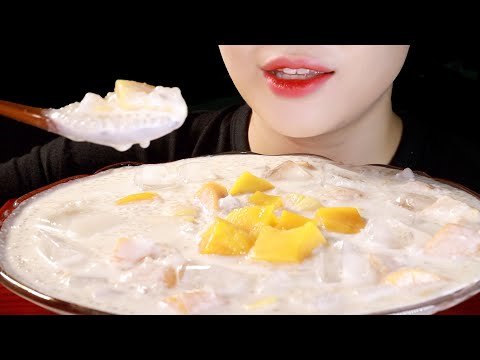 ASMR 망고사고 먹방 | 사고펄+연유+코코넛우유 꾸덕달달한 홍콩식 디저트 (ft. 망고젤리, 나타드코코)