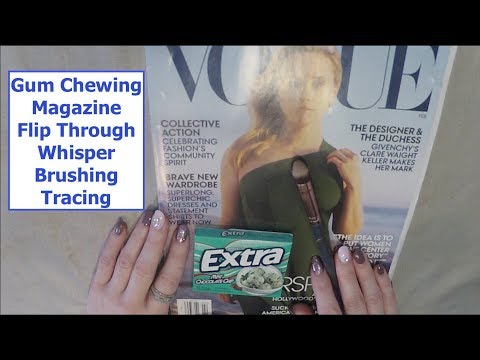 ASMR Reese Witherspoon Gum Chewing Magazine Flip Through with Tracing, Whisper, Brush. 43 MIN