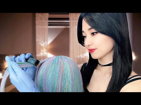 [ASMR] Hair Dye with Hair Chalk and Tinsels ~ Unicorn Style