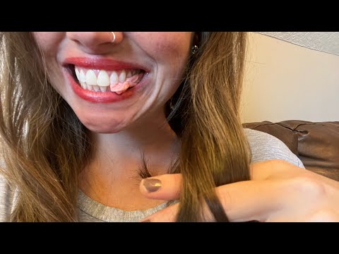 ASMR - Up Close Gum Chewing with Hair Play - No Talking