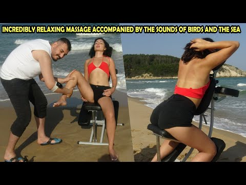 SLEEP WITH LADY MASSAGE THE SOUNDS OF SEA AND BIRDS + CRACK + Asmr belly,hip,waist,foot,face massage