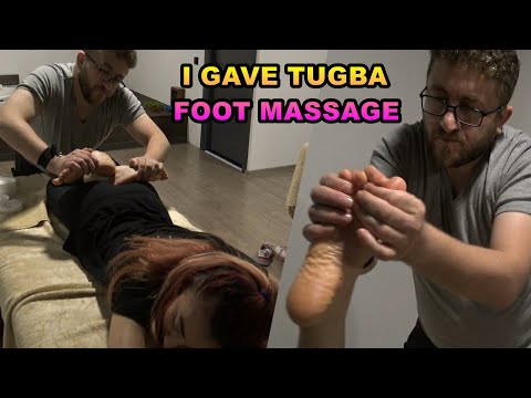 I GAVE TUGBA FOOT MASSAGE & FOOT CRACK & asmr female leg, finger, neck massage & bayan ayak masajı