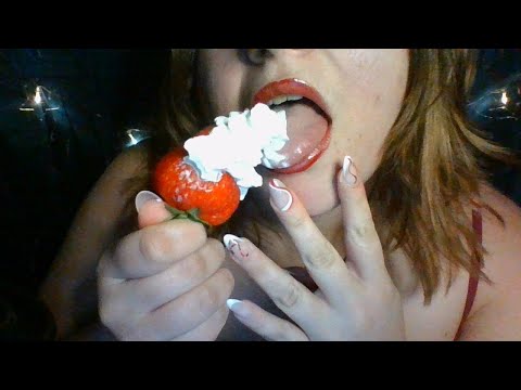 ASMR Kissing and Licking Strawberries & Cream (Sucking Sounds)