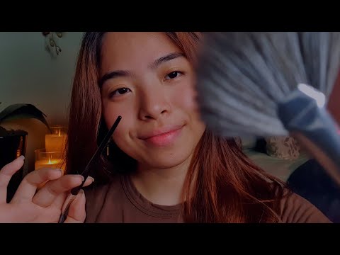 ASMR Tracing Then Brushing Each Part of Your Face 🦋 Fluffy Brush & Fan Brush (Layered Sounds)
