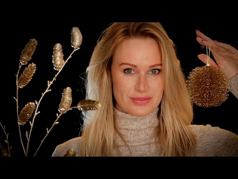GOLDEN CHRISTMAS ORNAMENTS • ASMR SHOW & TELL • Tapping, Scratching and Close-up Whispers