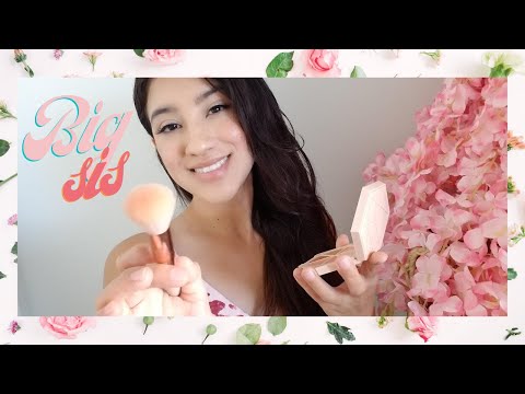 Bis Sis does your glowy pink 🌸💄makeup for first day of school 📓| ASMR Roleplay| personal attention