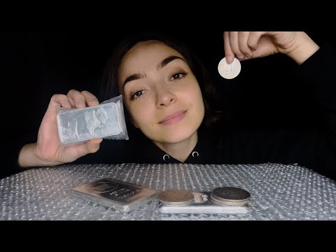 ASMR Silver Collection On Bubble Wrap Tapping, Rubbing, Whispering, And Gum Chewing