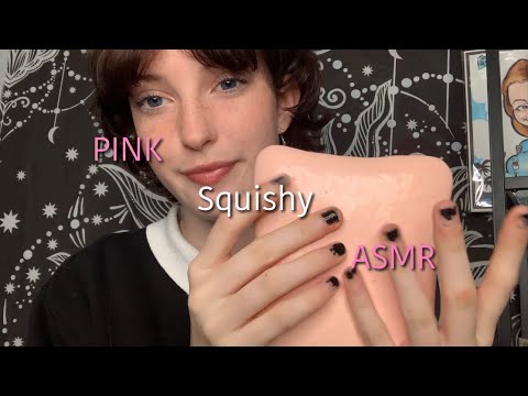 pink themed squishies ASMR whispered rambles, squishy tapping, squishy squeezing and grasping