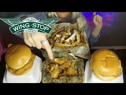 ASMR Huge WINGSTOP Mukbang, NEW Chicken Sandwich, Wings & Fries | Whispered Chit Chat Ramble