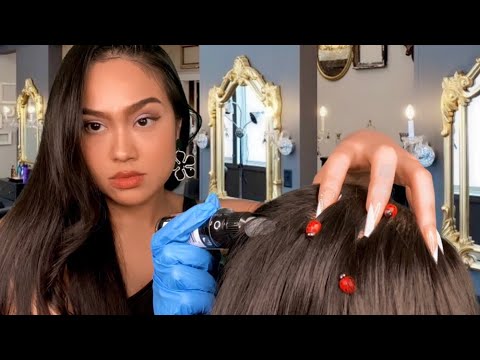 ASMR Your Man's TOXIC Ex Gives u Scalp Check + Treatment 4 BUGS (plucking) | Hair Salon Gum Chewing
